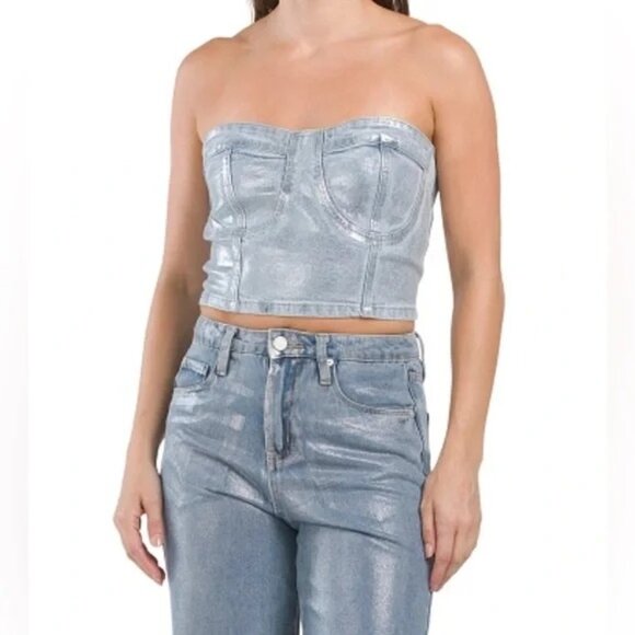 Blank NYC Blue Denim Bustier Crop Top - Size XS, New with Tags - Picture 1 of 2